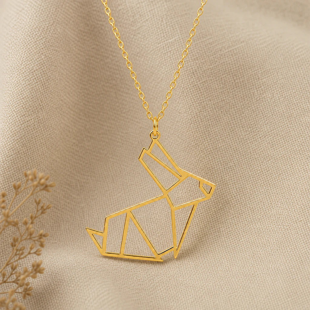 Origami Bunny Rabbit Pendant Necklace in 18k gold plated sterling silver