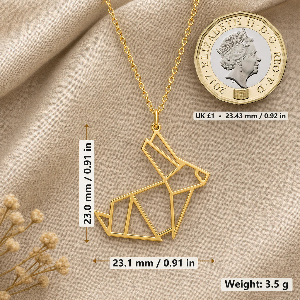 Origami Bunny Rabbit Pendant Necklace size guide, 23 by 23.1 mm