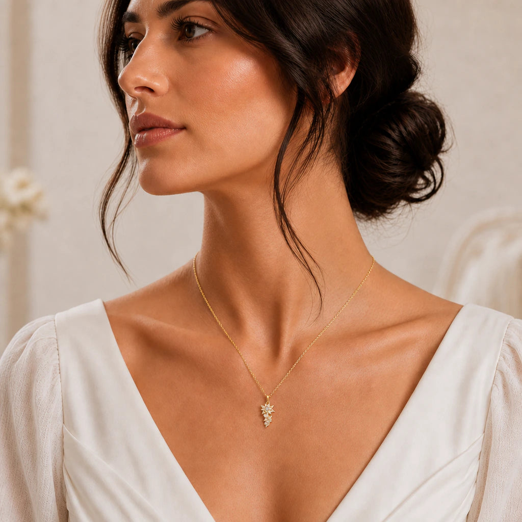 Cascading lily flower pendant necklace in 925 sterling silver