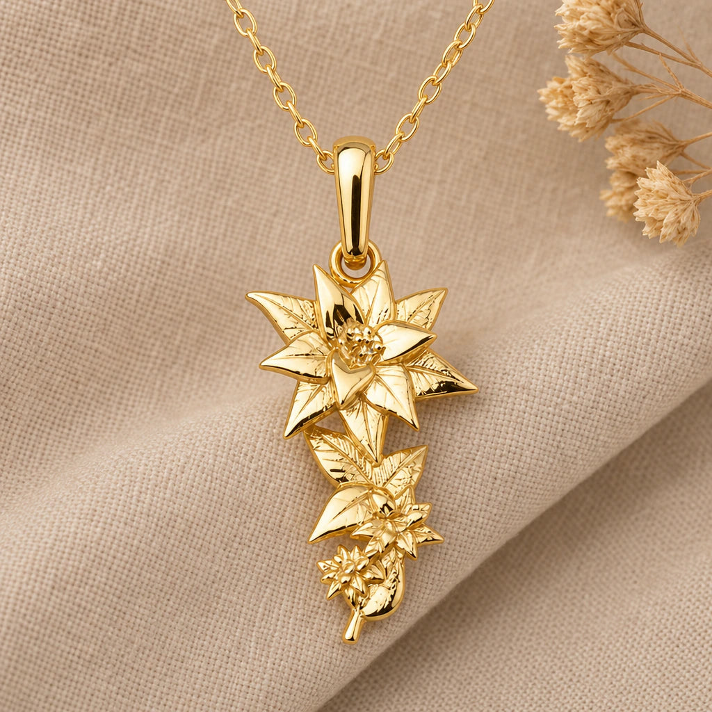 Cascading lily flower pendant necklace in 18k gold plated sterling silver