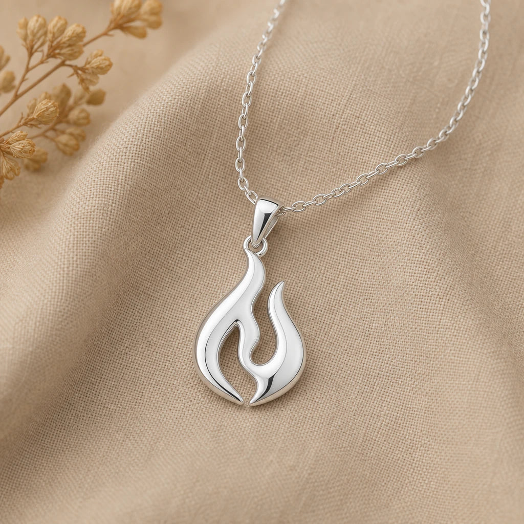 Flame pendant necklace in 925 sterling silver