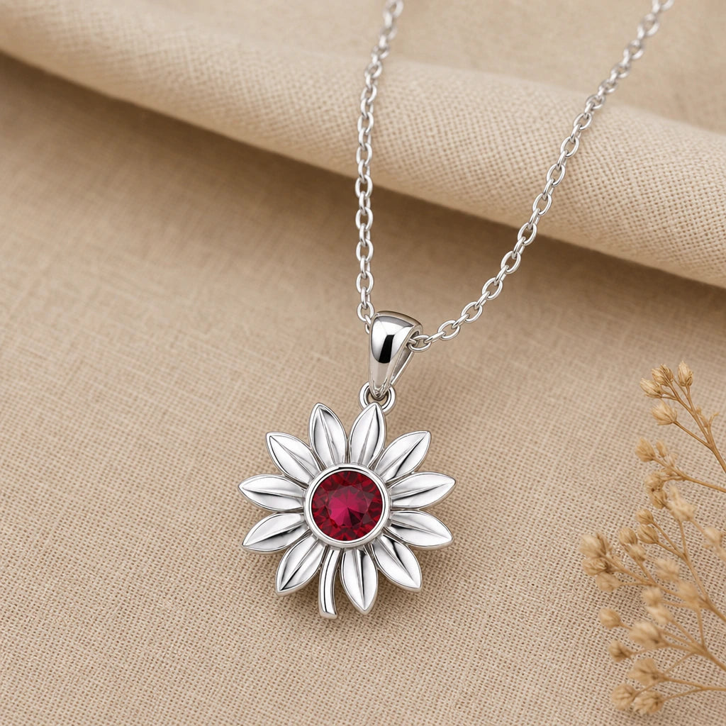 Sunflower birthstone pendant necklace in 925 sterling silver