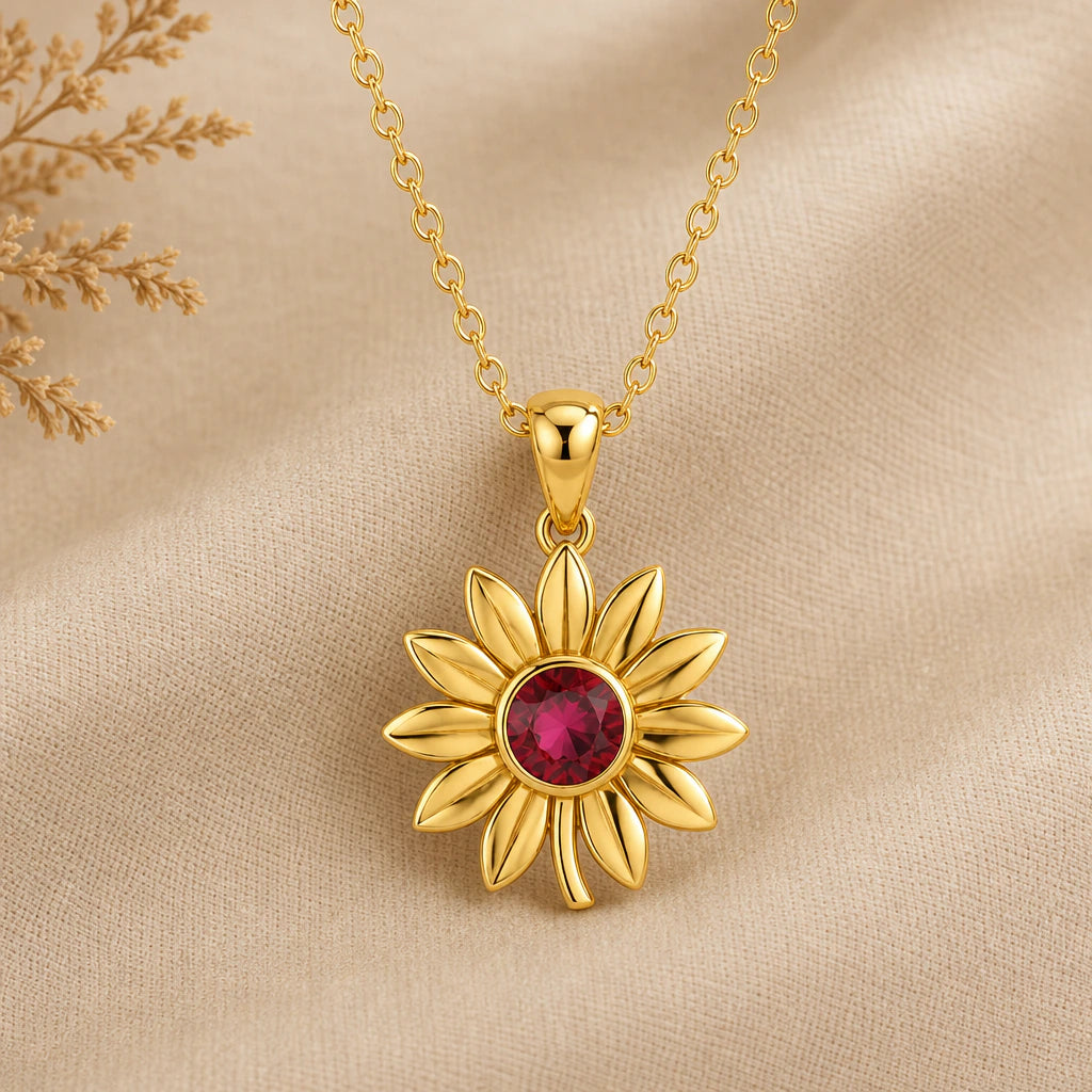 Sunflower birthstone pendant necklace in 18k gold plated sterling silver