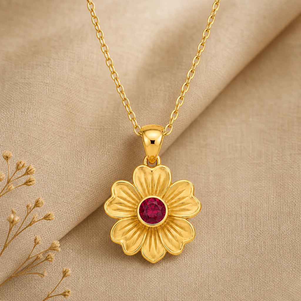 Stock flower birthstone pendant necklace in 18k gold plated sterling silver