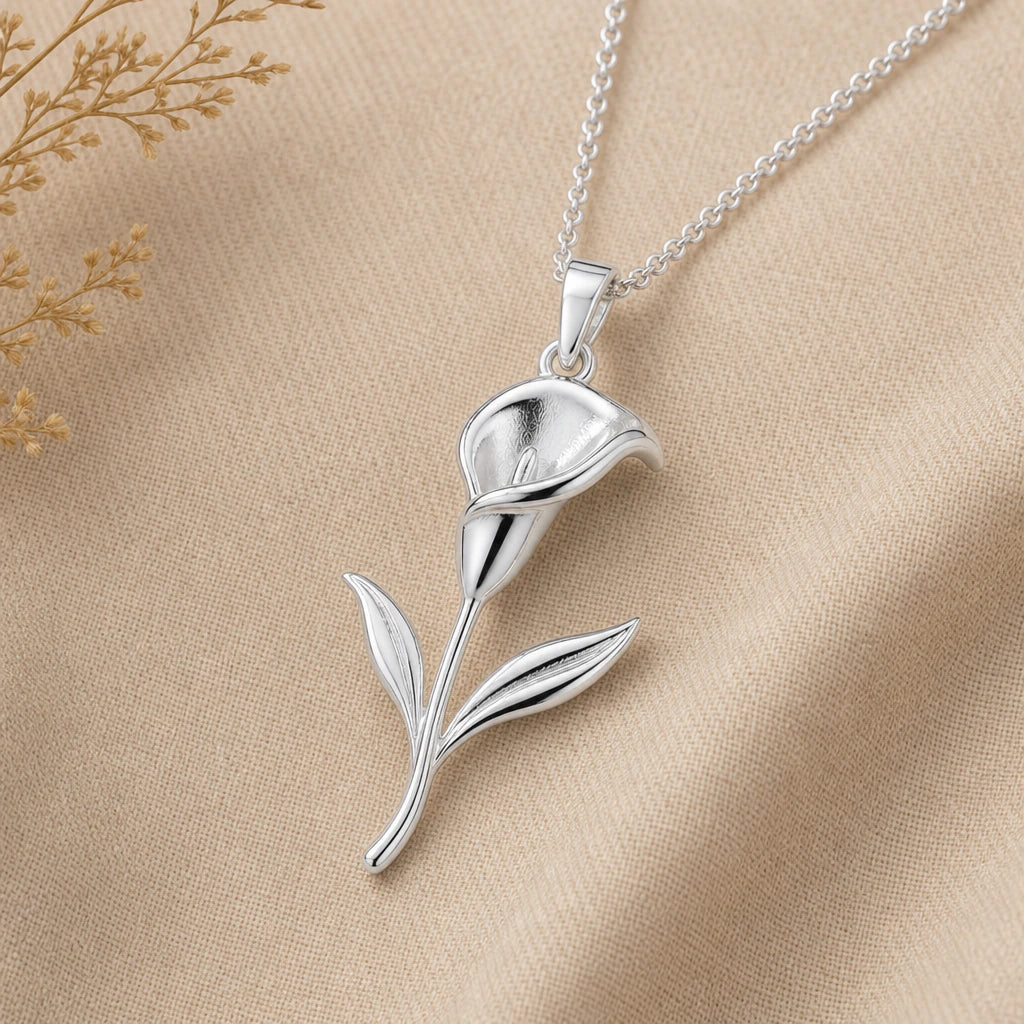 Calla lily pendant necklace in 925 sterling silver