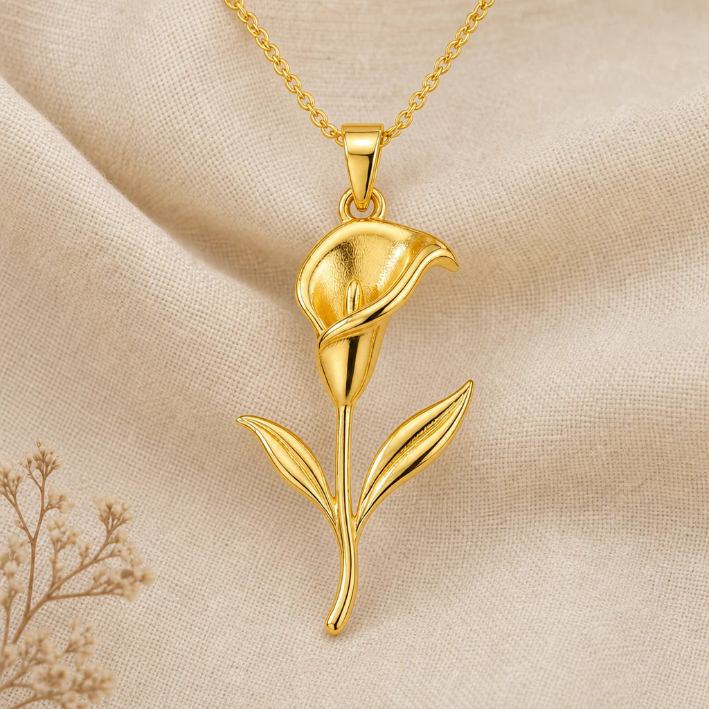 Calla lily pendant necklace in 18k gold plated sterling silver