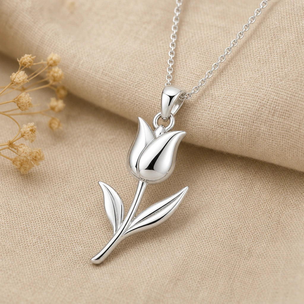 Tulip flower pendant necklace in 925 sterling silver