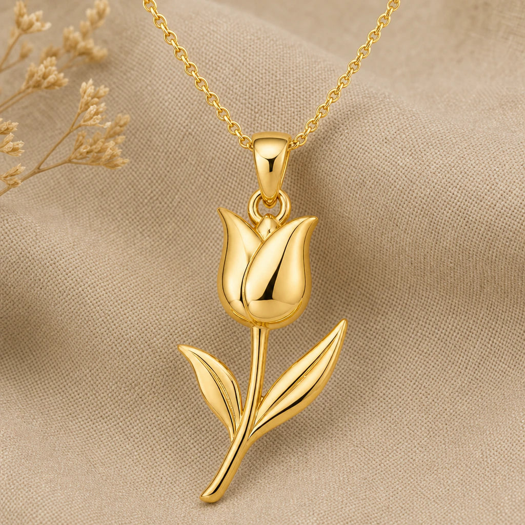 Tulip flower pendant necklace in 18k gold plated sterling silver
