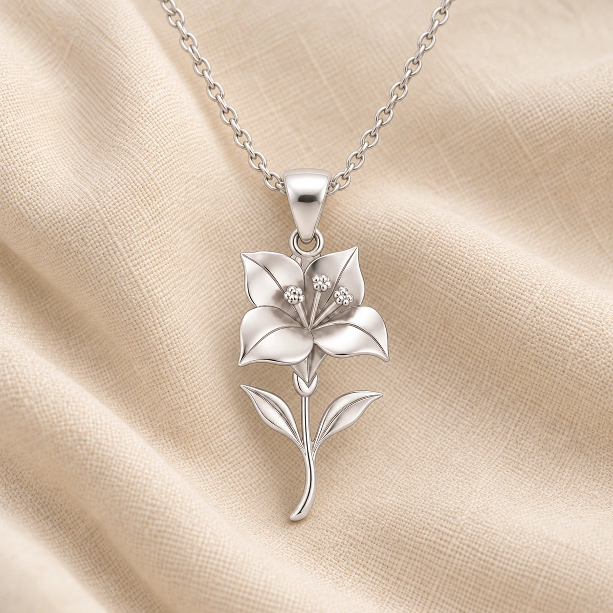 Bougainvillea flower pendant necklace in sterling silver