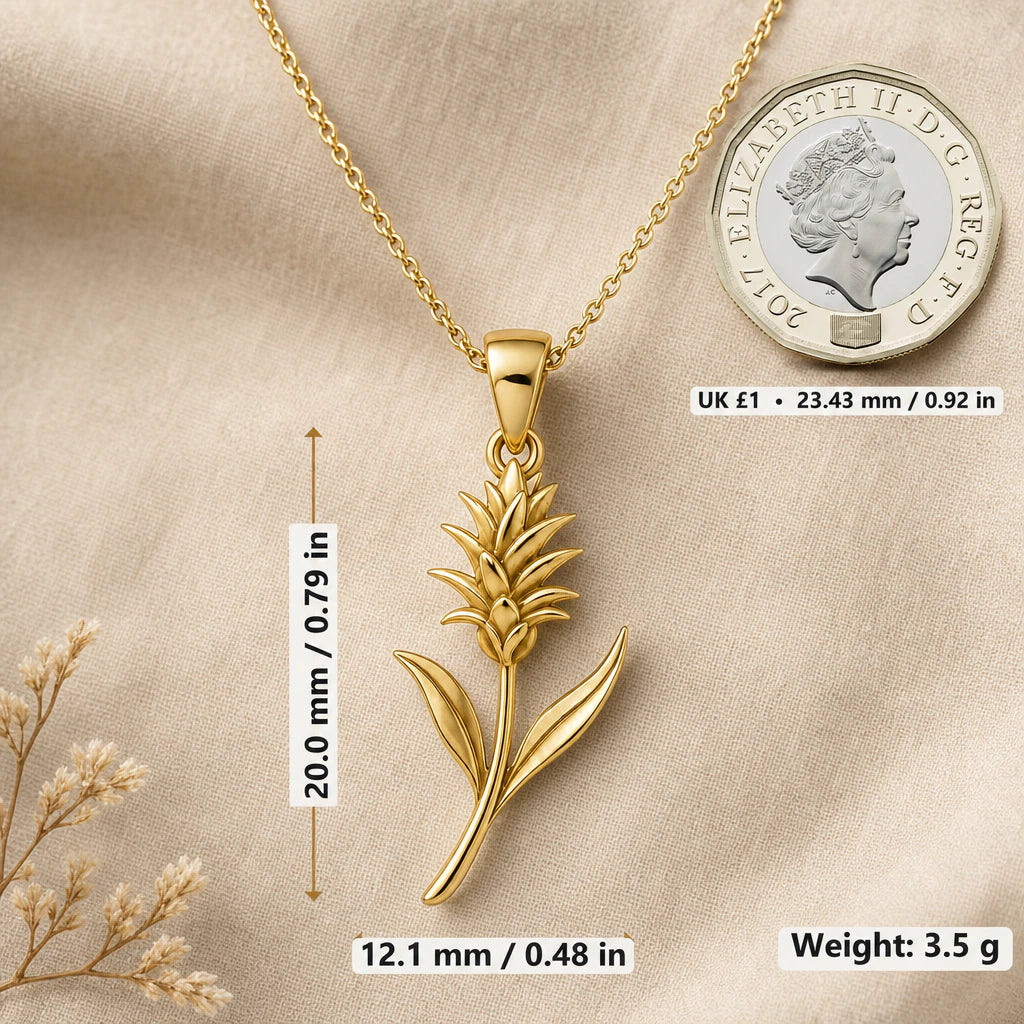 Bromeliad necklace dimensions 20 mm by 12.1 mm