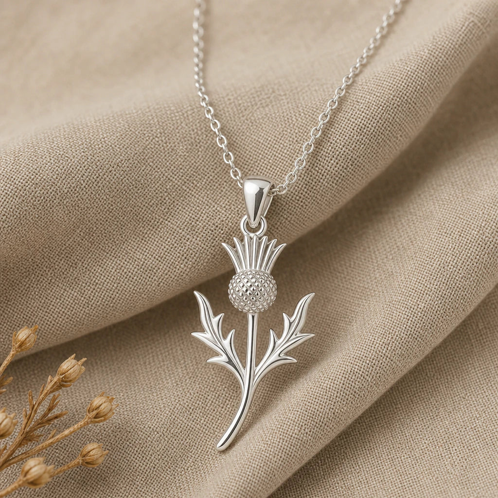 Thistle flower pendant necklace in 925 sterling silver