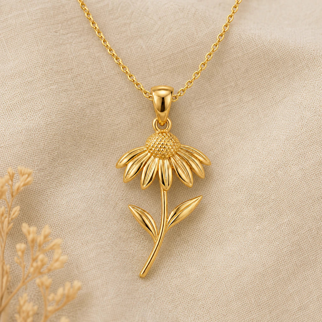 Echinacea flower pendant necklace in 18k gold plated sterling silver