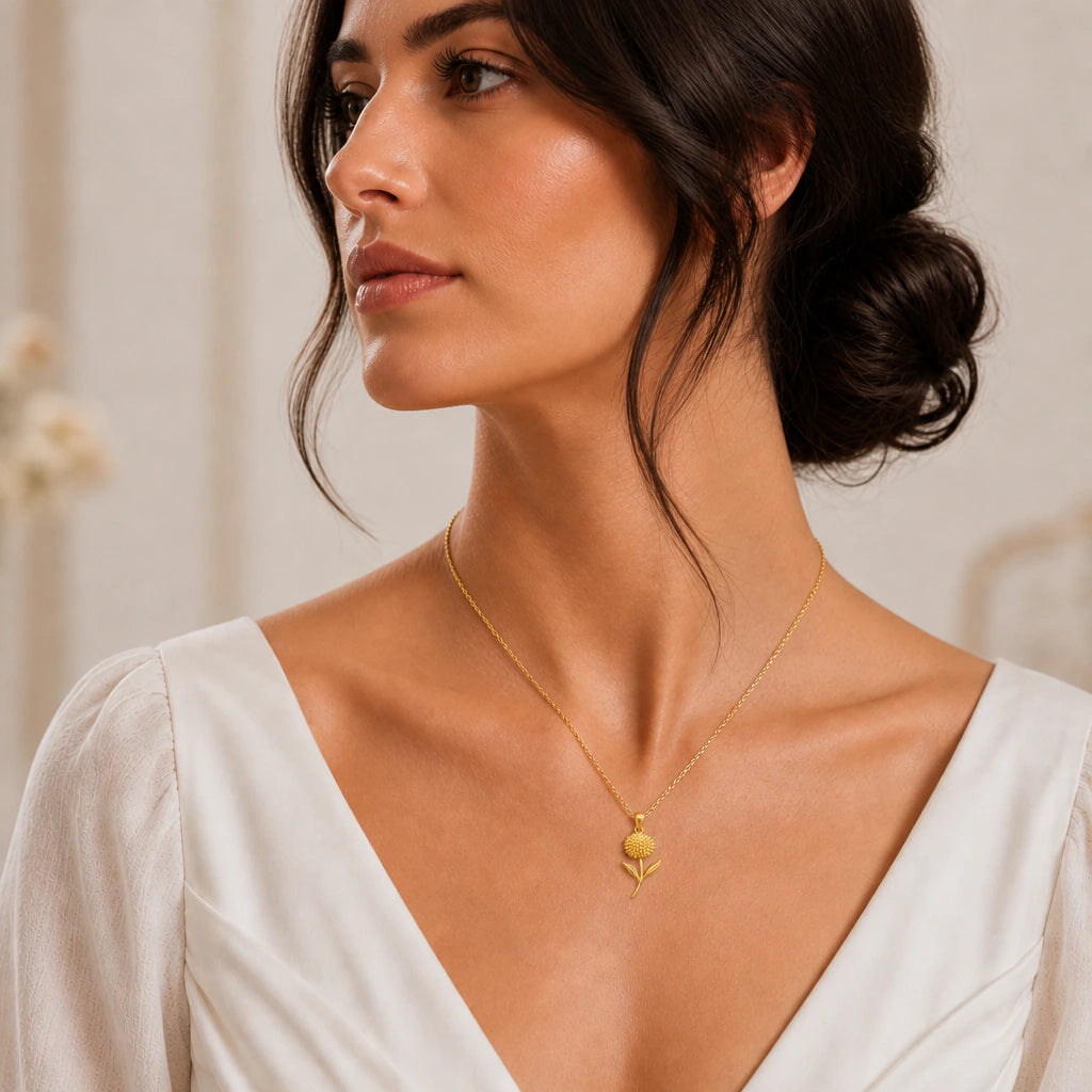 Allium flower pendant necklace in 925 sterling silver on cream linen