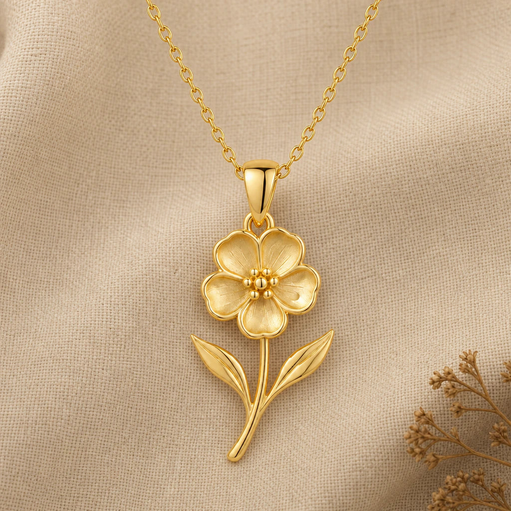 Waxflower Pendant Necklace in gold plated sterling silver on cream linen