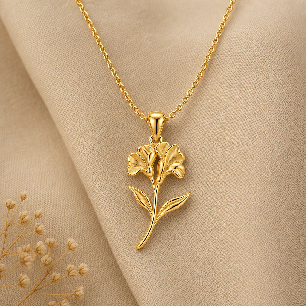 Sweet pea flower pendant necklace in 18k gold plated sterling silver