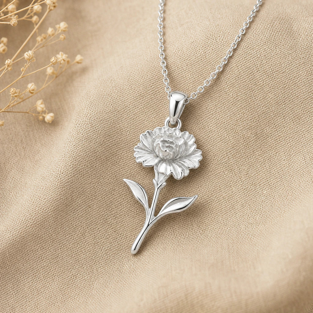 Carnation flower pendant necklace in 925 sterling silver