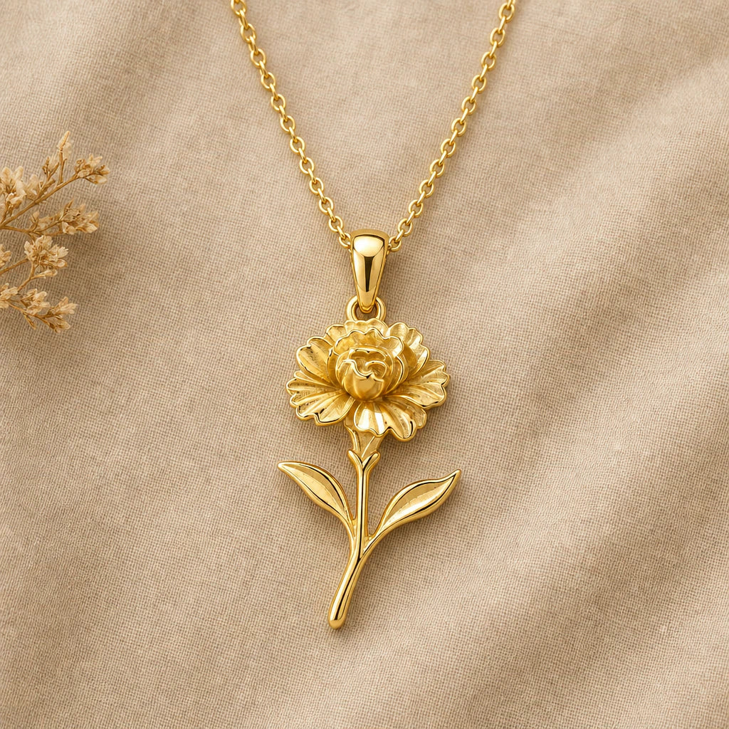 Carnation flower pendant necklace in 18k gold plated sterling silver