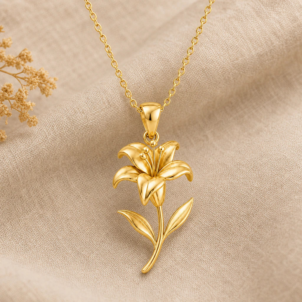 Trumpet lily flower pendant necklace in 18k gold plated sterling silver