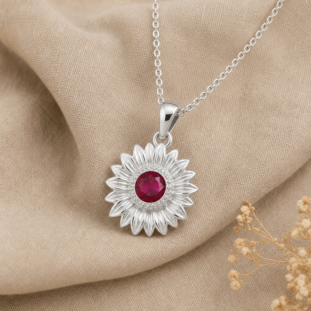 Sunflower Petal Birthstone Pendant Necklace in sterling silver, second view