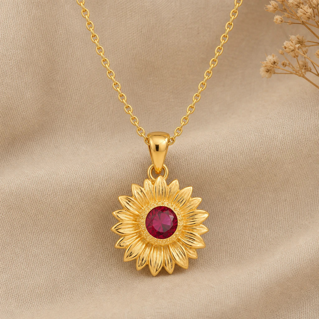 Sunflower Petal Birthstone Pendant Necklace in 18k gold plated sterling silver