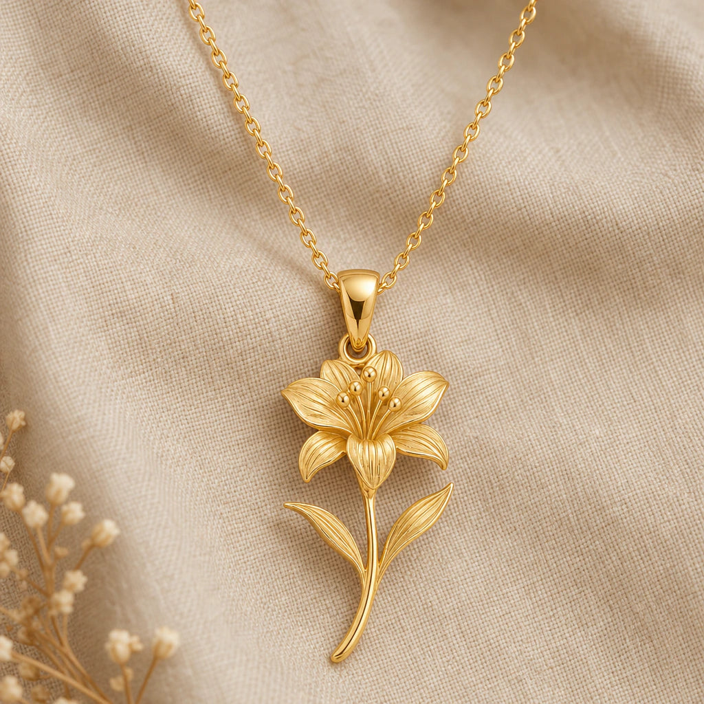 Alstroemeria flower pendant necklace in 18k gold plated sterling silver