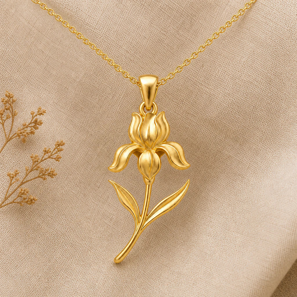 Iris flower pendant necklace in 18k gold plated sterling silver