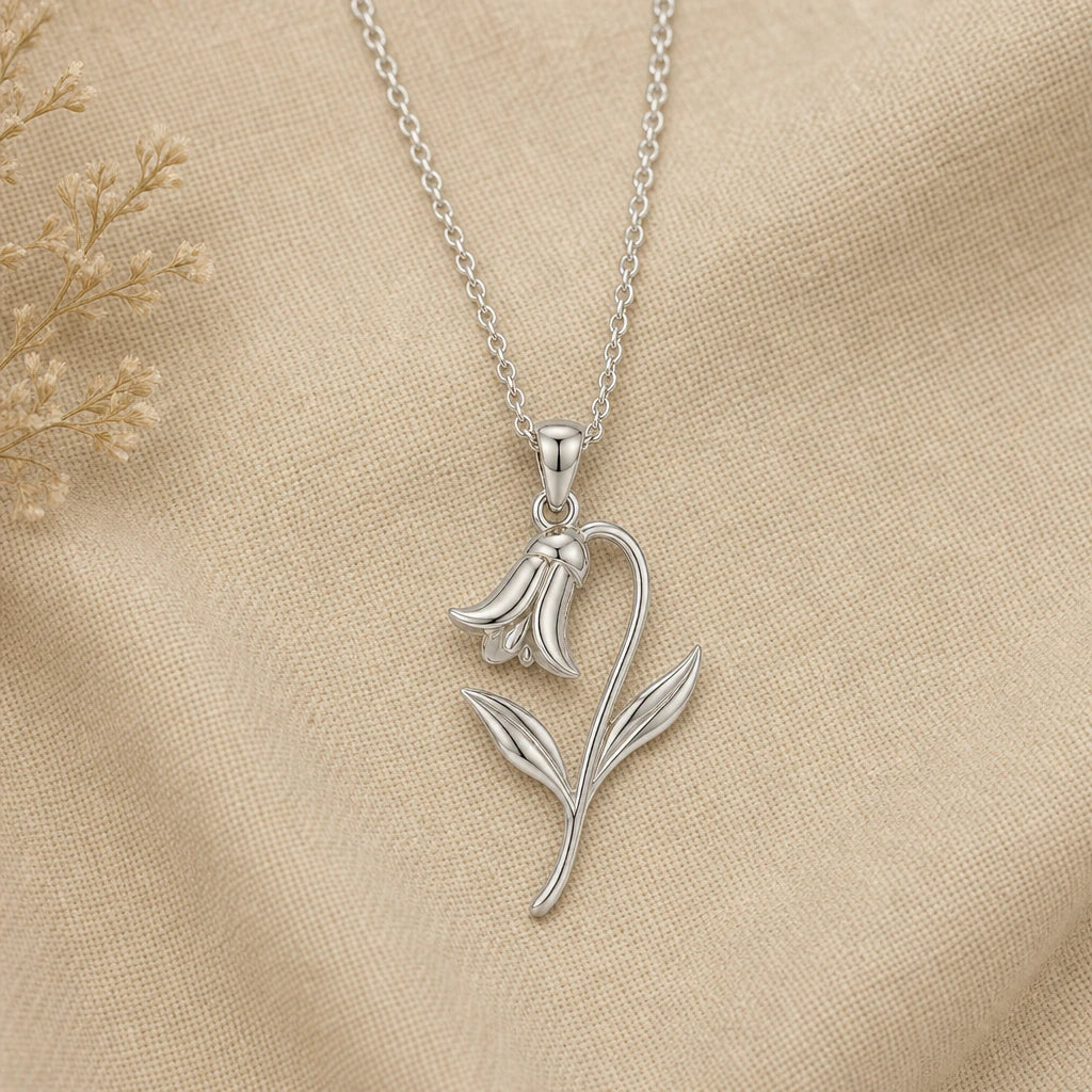 Bluebell flower pendant necklace in 925 sterling silver