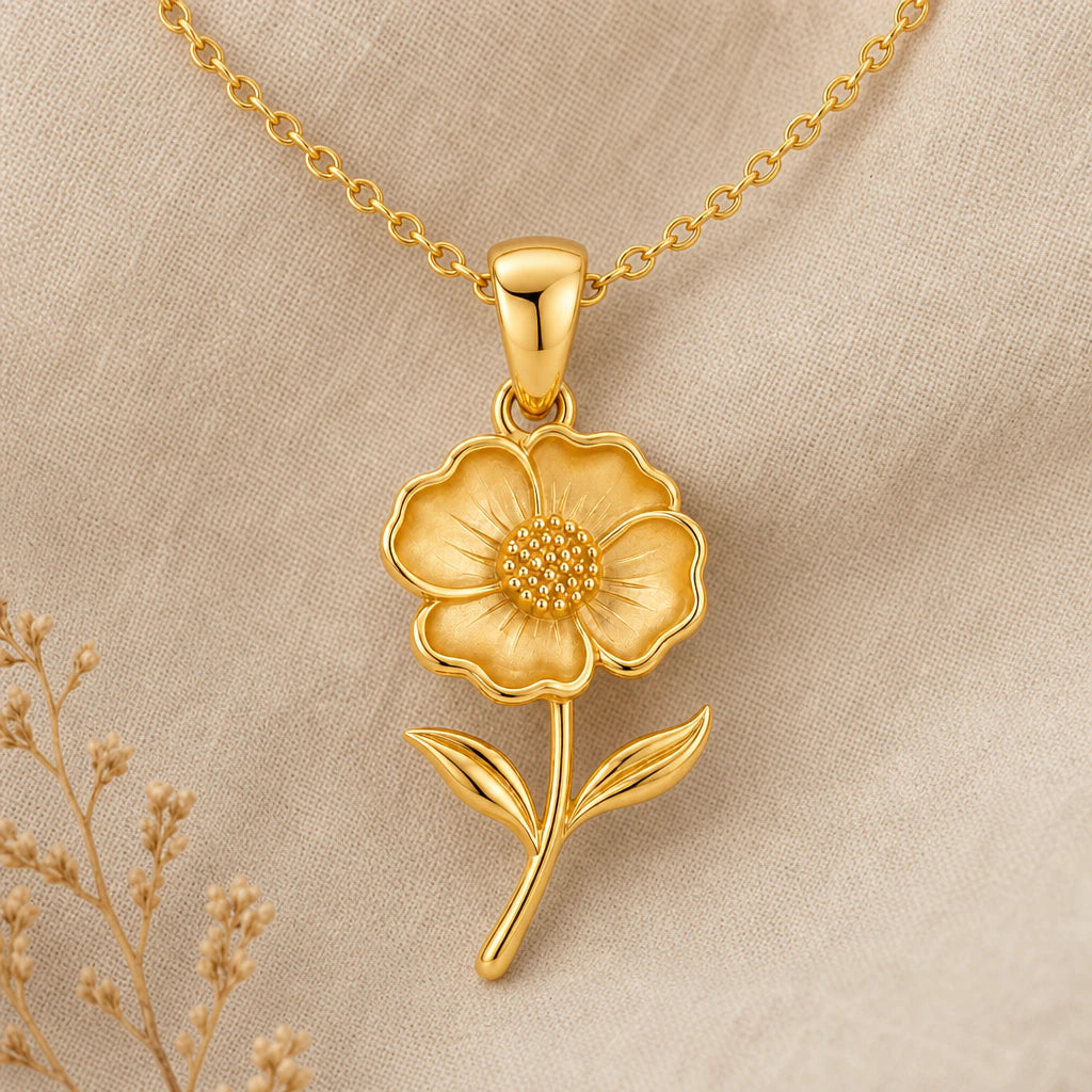 Open poppy bloom pendant necklace in 18k gold plated sterling silver