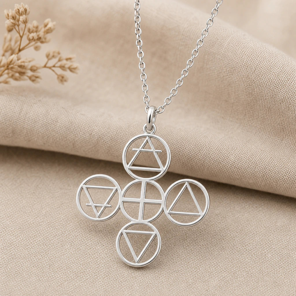 Four Elements Symbol Pendant Necklace in sterling silver, second view