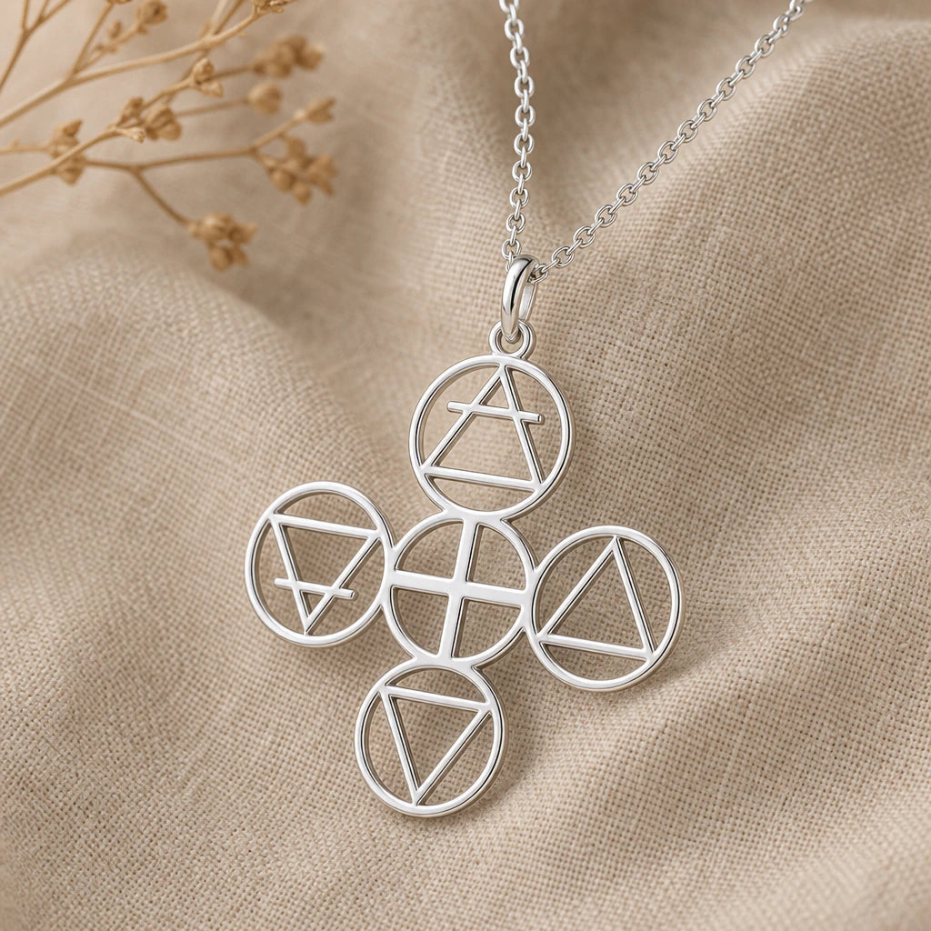Four Elements Symbol Pendant Necklace in sterling silver