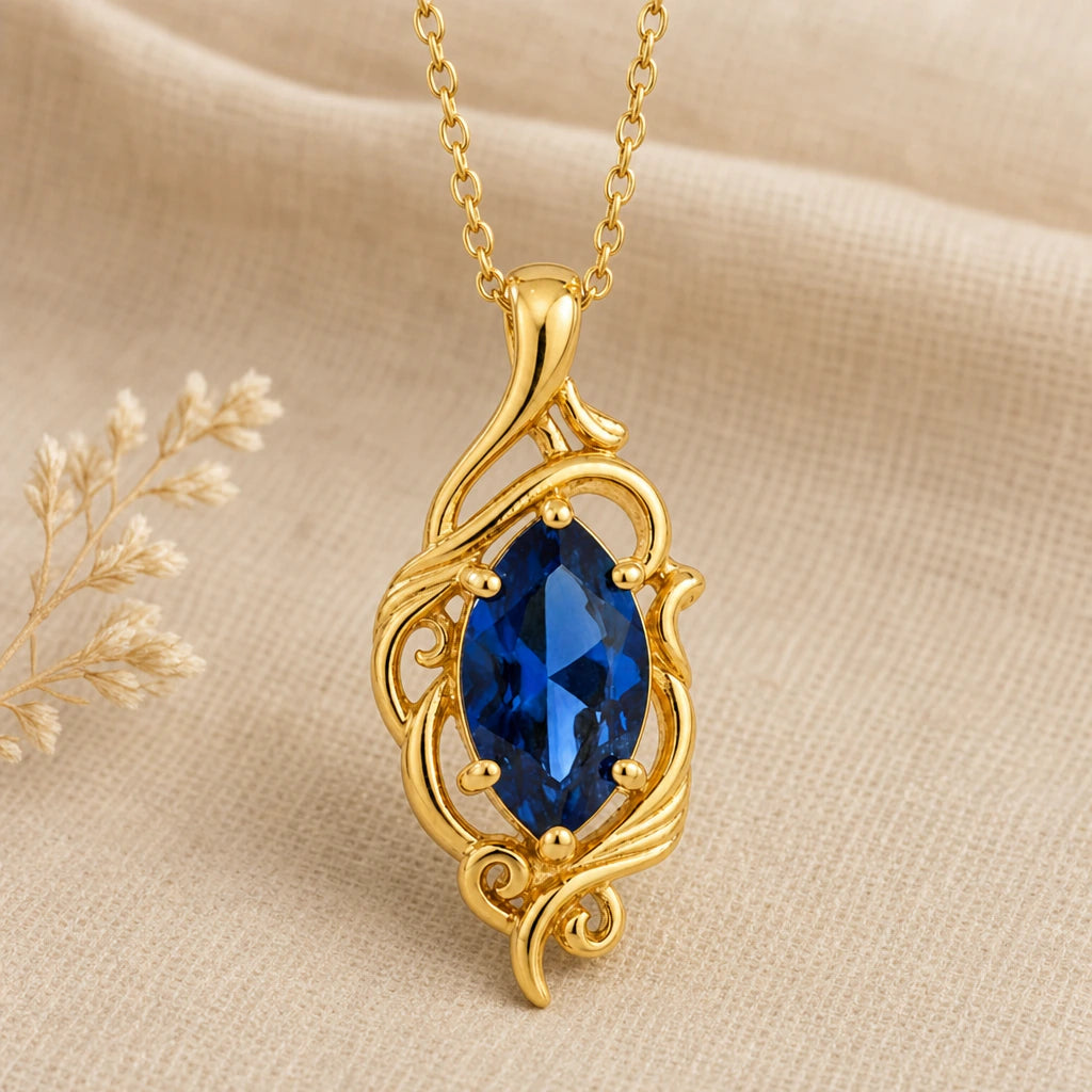 Elven vine birthstone pendant necklace in 18k gold plated sterling silver
