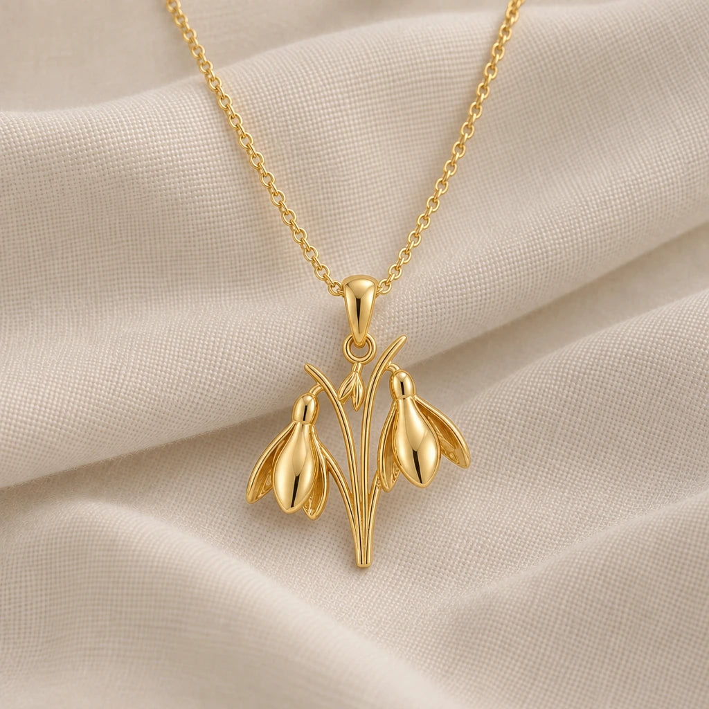 Snowdrop Flower pendant necklace in an 18k gold plated finish