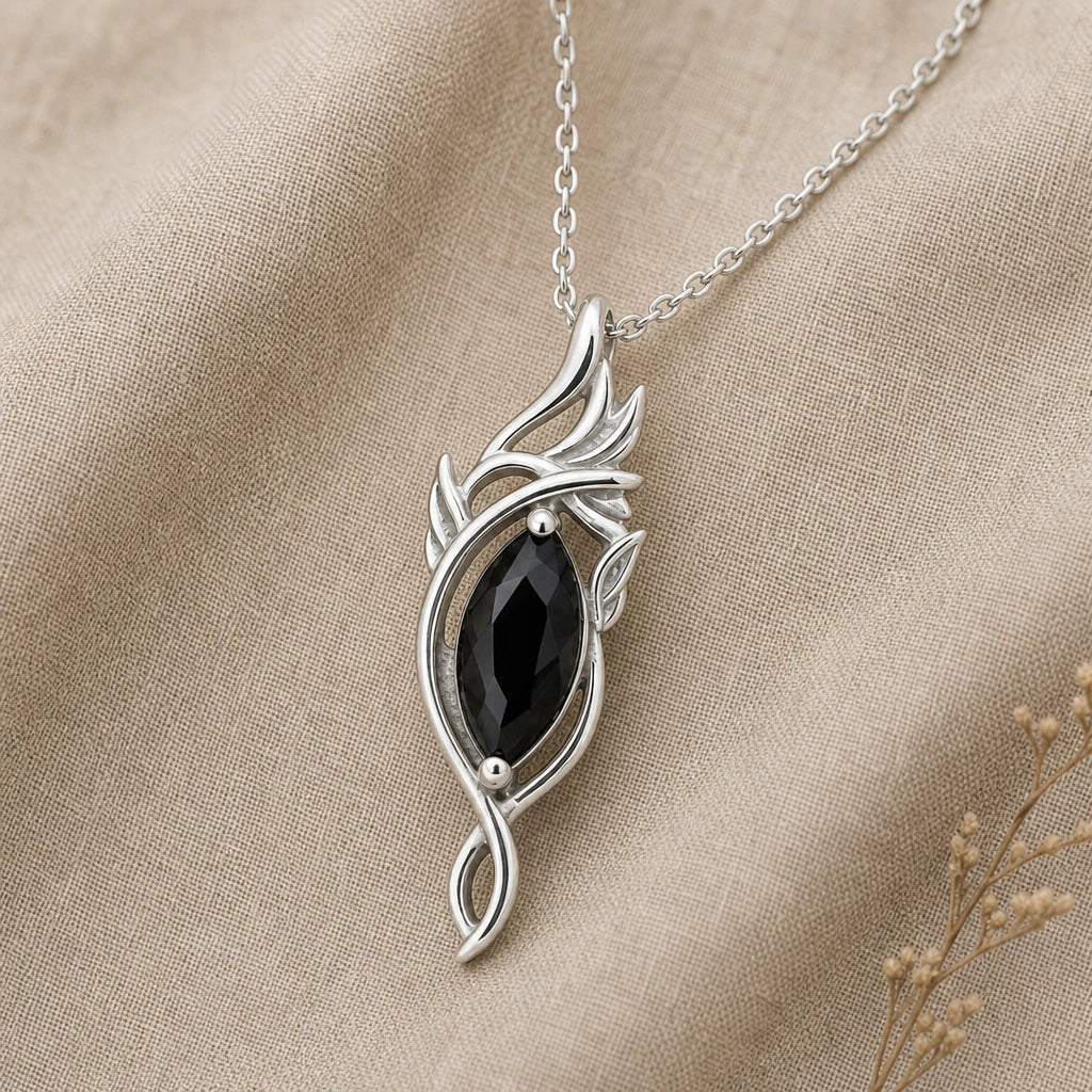 Elven flame birthstone pendant necklace in 925 sterling silver