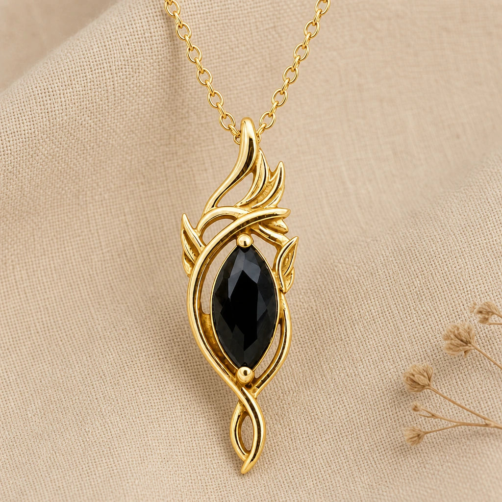 Elven flame birthstone pendant necklace in 18k gold plated sterling silver