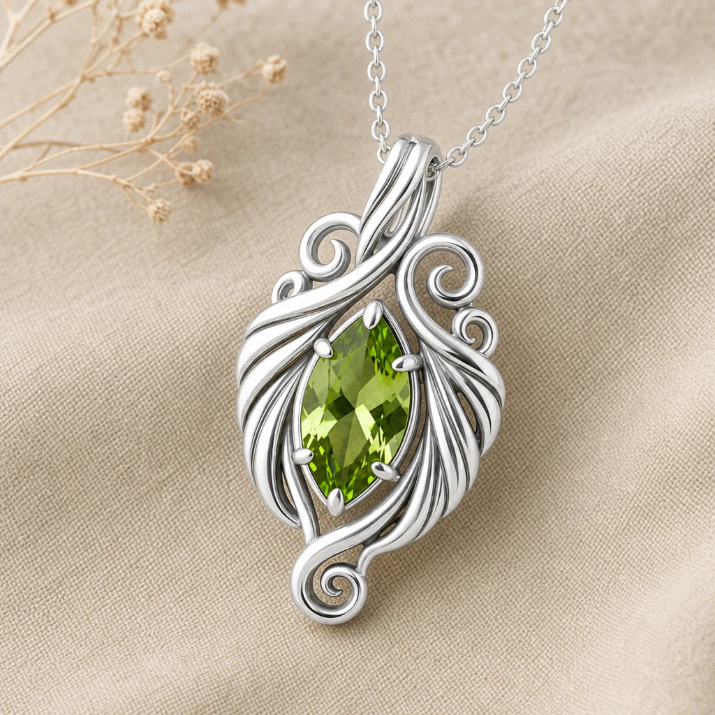 Elven swirl birthstone pendant necklace in 925 sterling silver