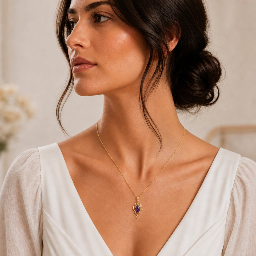 Elven marquise birthstone pendant necklace in 925 sterling silver