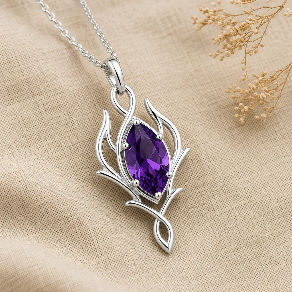 Elven marquise birthstone pendant necklace in 925 sterling silver