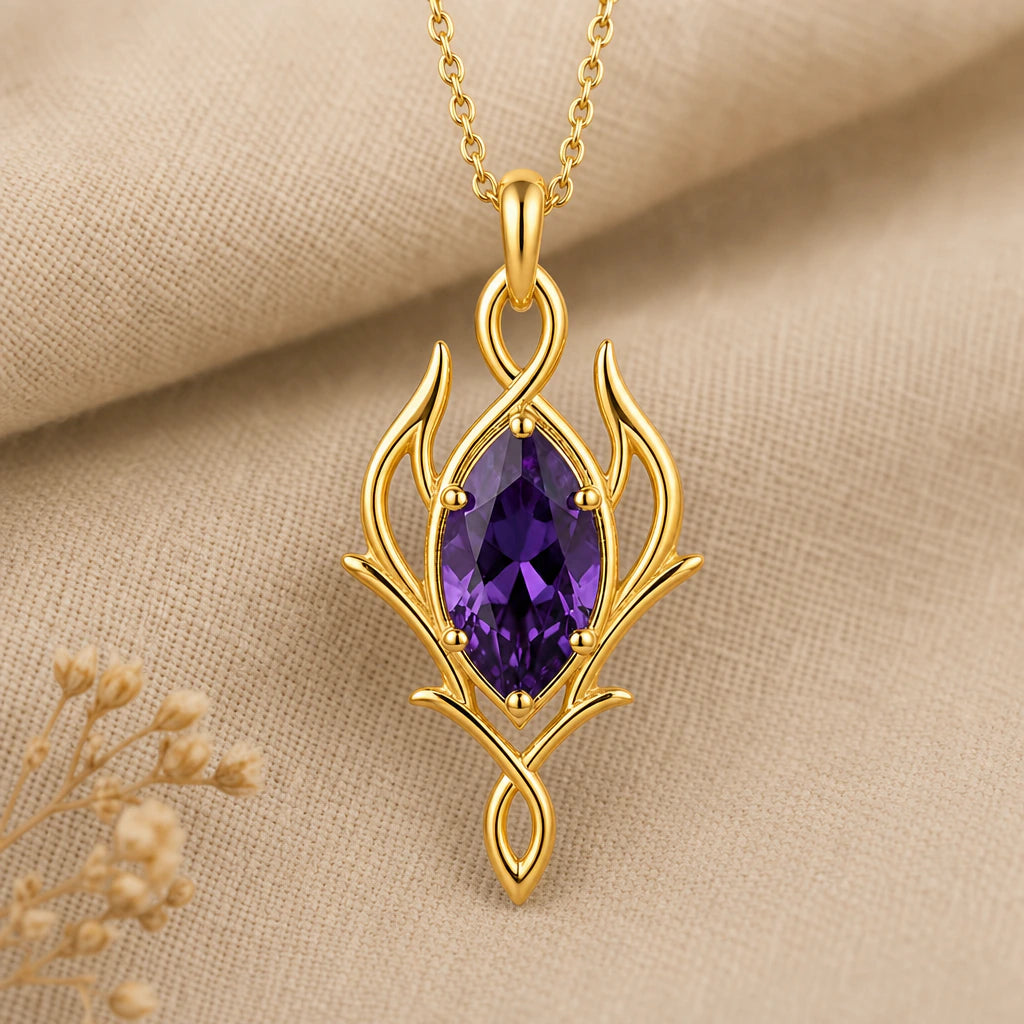 Elven marquise birthstone pendant necklace in 18k gold plated sterling silver
