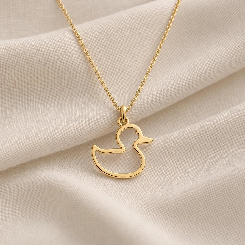 Rubber Duck Outline pendant necklace in an 18k gold plated finish