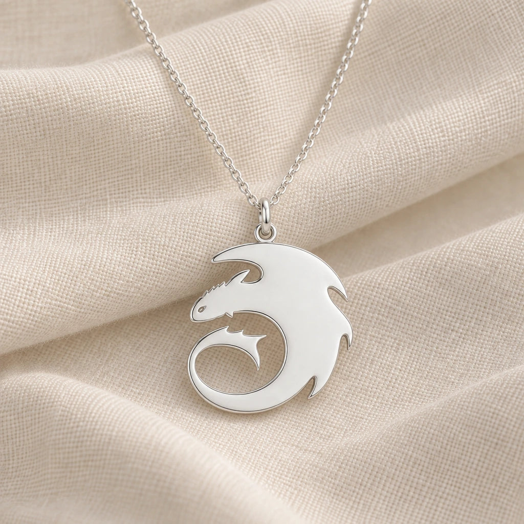 925 sterling silver dragon spirit pendant necklace on cream fabric