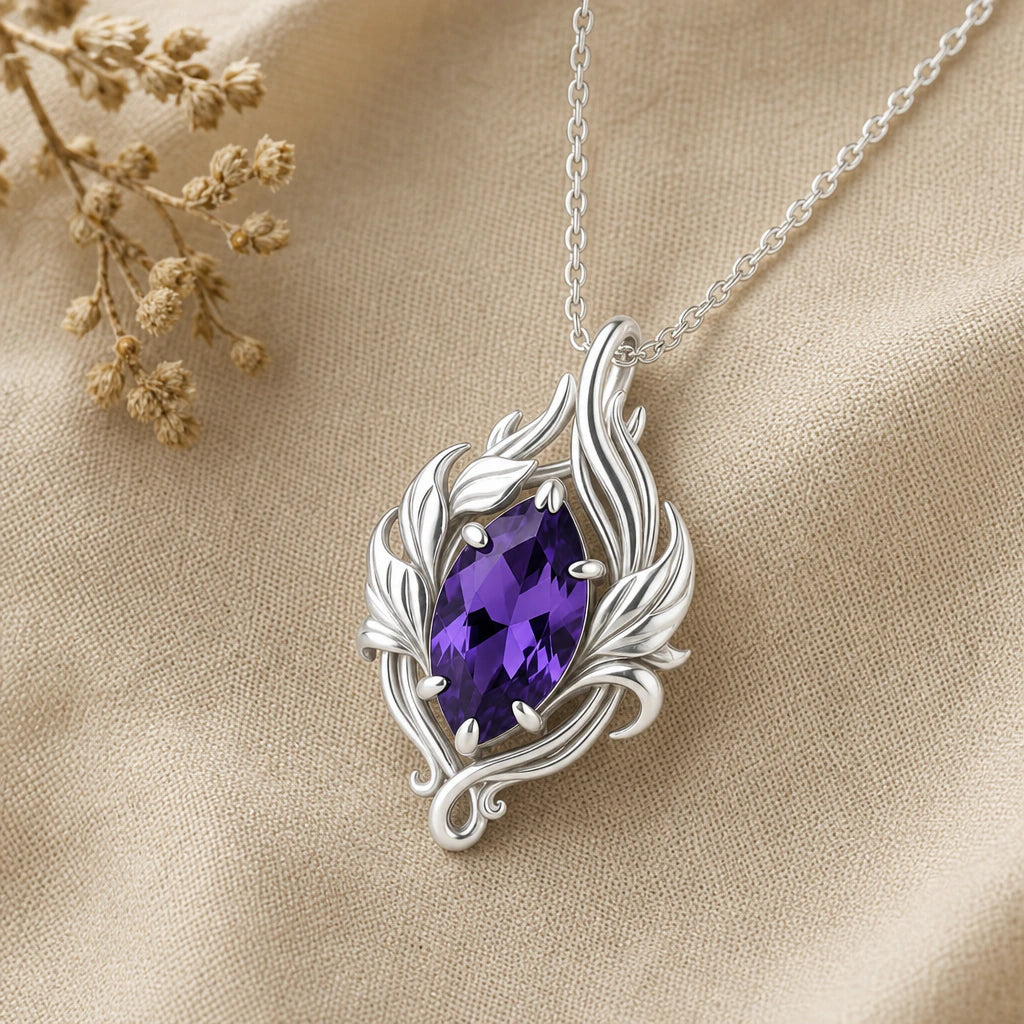 Flame birthstone pendant necklace in 925 sterling silver