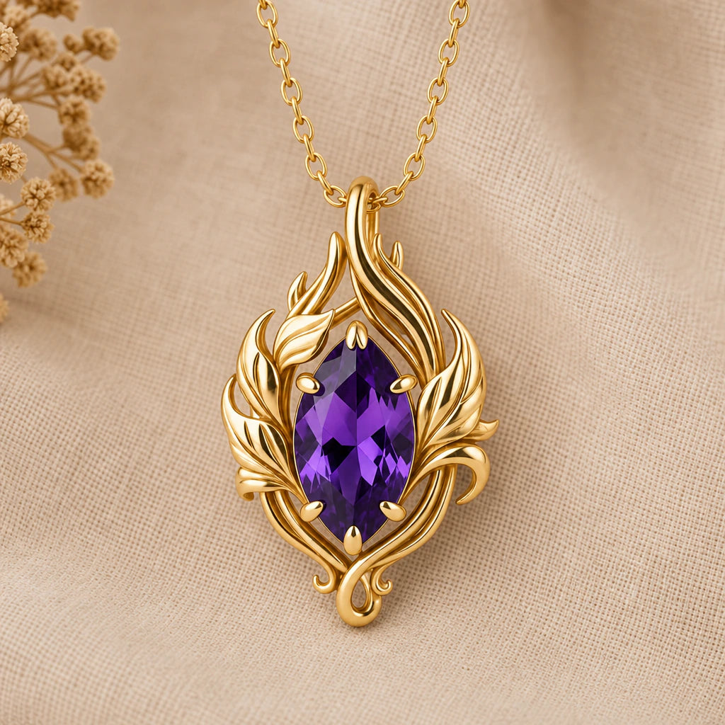 Flame birthstone pendant necklace in 18k gold plated sterling silver
