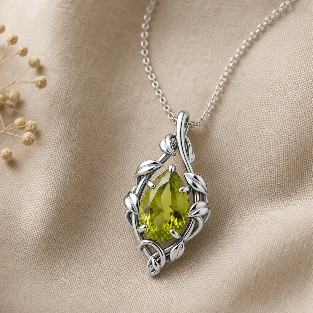 Teardrop vine birthstone pendant necklace in 925 sterling silver