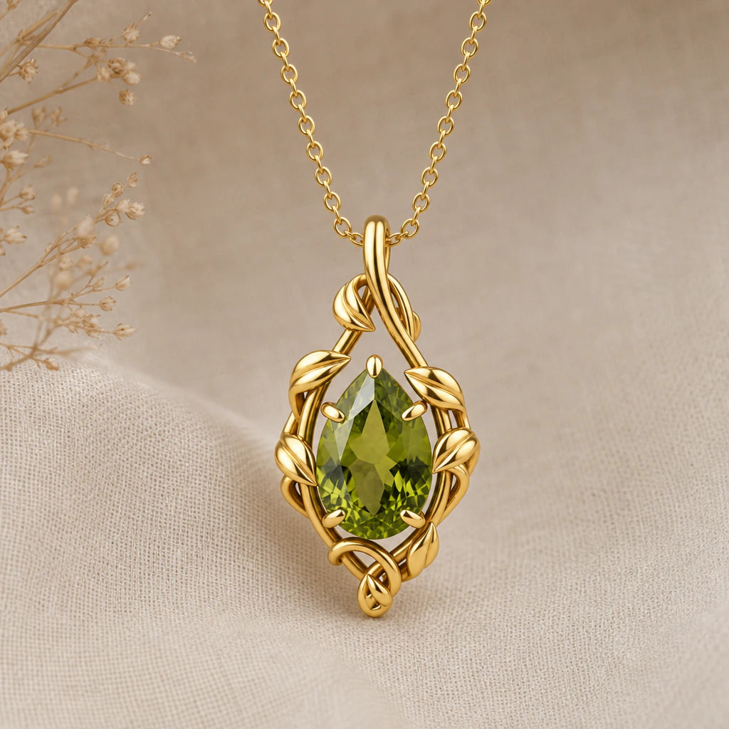 Teardrop vine birthstone pendant necklace in 18k gold plated sterling silver