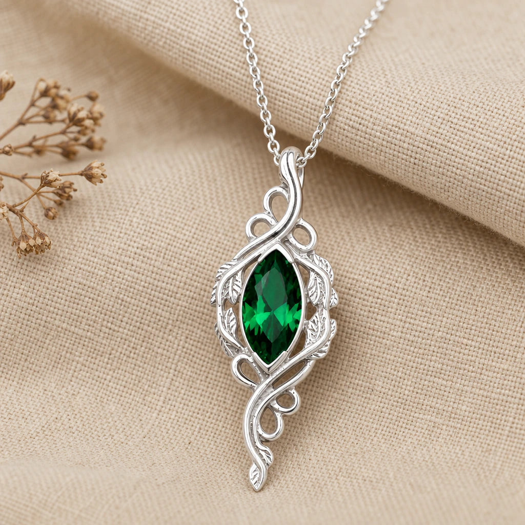 Marquise vine birthstone pendant necklace in 925 sterling silver