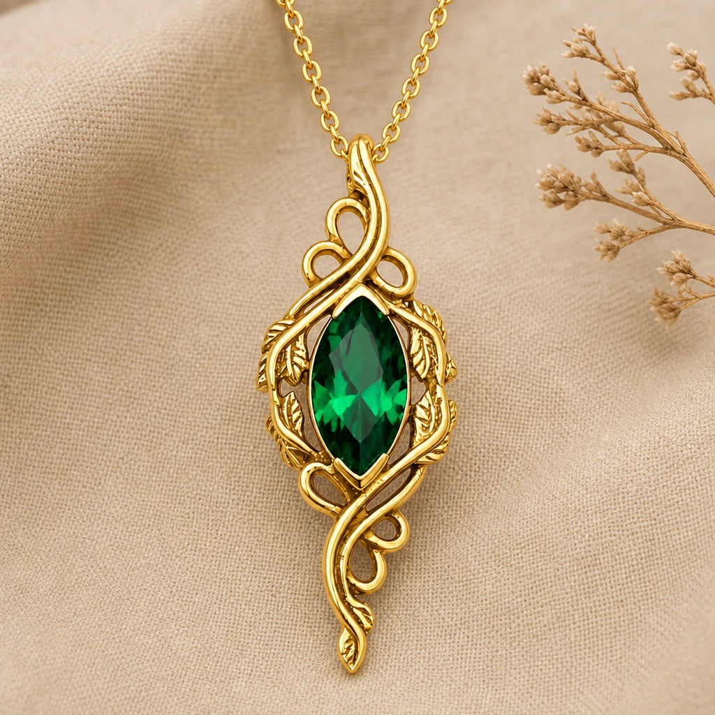 Marquise vine birthstone pendant necklace in 18k gold plated sterling silver