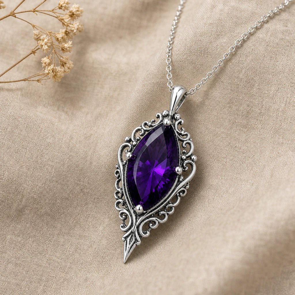 Gothic baroque birthstone pendant necklace in 925 sterling silver