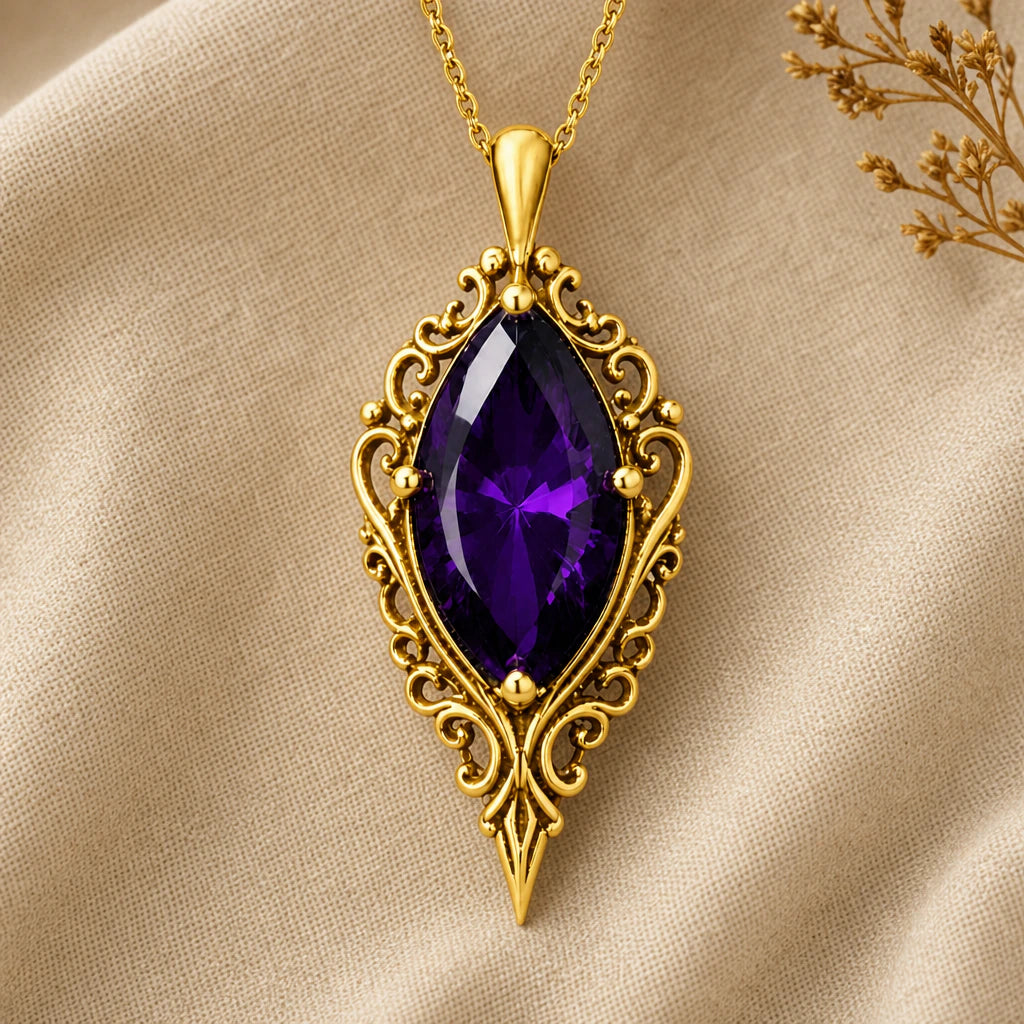 Gothic baroque birthstone pendant necklace in 18k gold plated sterling silver
