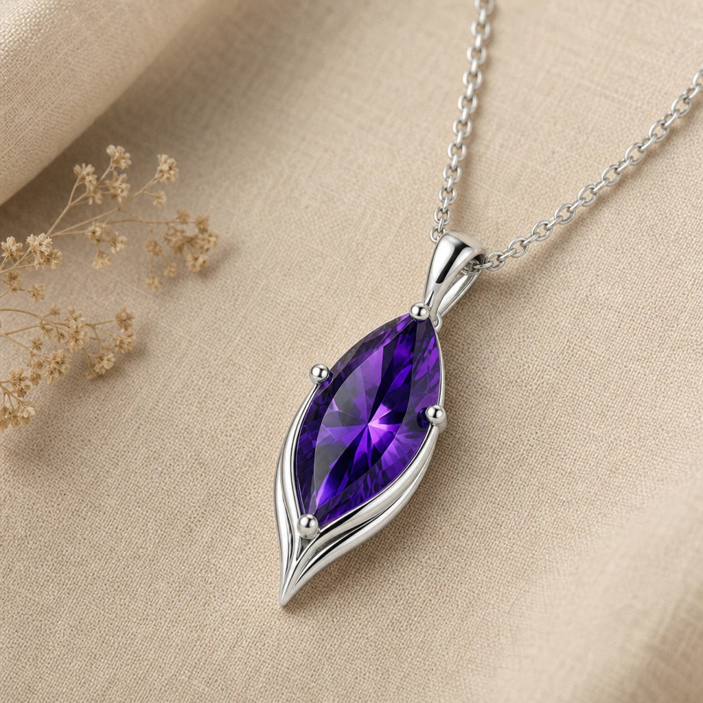 Marquise birthstone pendant necklace in 925 sterling silver