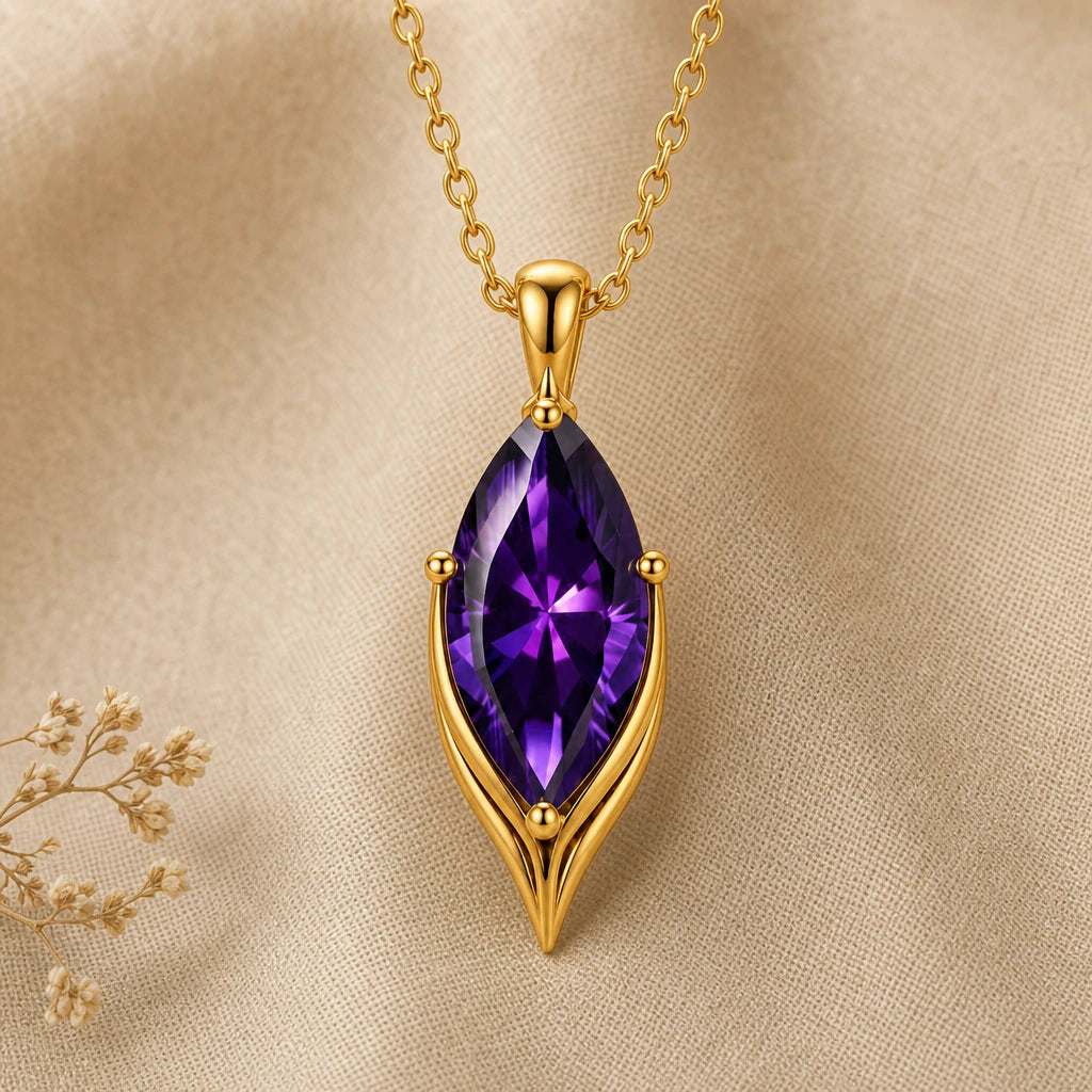 Marquise birthstone pendant necklace in 18k gold plated sterling silver